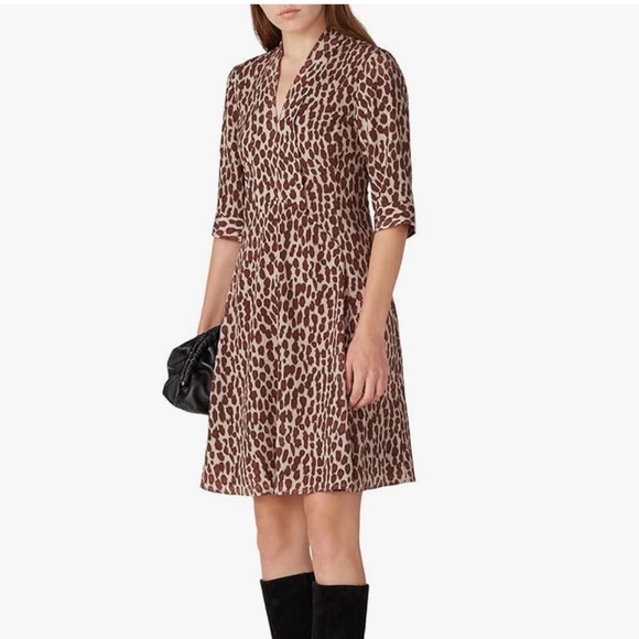 Derek lam Leopard/Animal Print Lightweight Flowy V-neck Dress Size Large - Picture 1 of 15